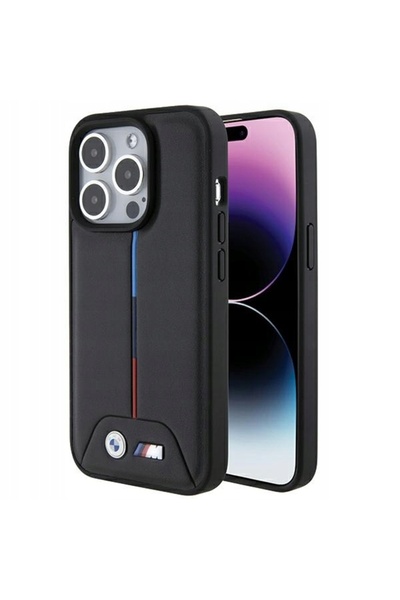 BMW Husă elegantă din piele matlasată tricoloră pentru iPhone 15 Pro