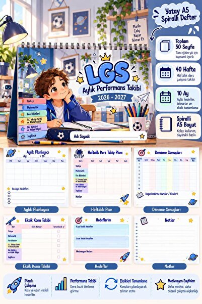 Buki'nin Atölyesi LGS 2026-2027 Aylık ve Ders Takip Defteri – A5 Spiralli – 5...