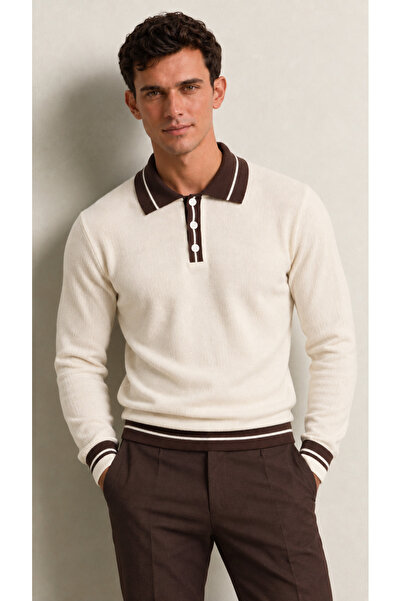 viyamen Men's Polo Neck Ribbed Slim Fit Knitwear Sweater