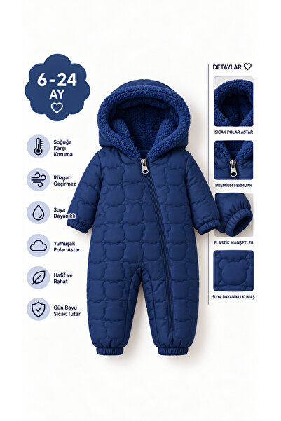 PonçiKids Bebek Kozmonot Tulum Kışlık Astronot Tulum 6-24 Ay Polar Astarlı Rü...