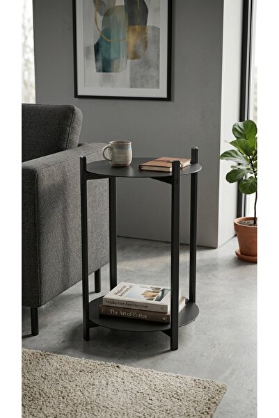 Minimal Home Yan Sehpa / Çok Amaçlı Gazetelik / Metal Siyah Orta Sehpa