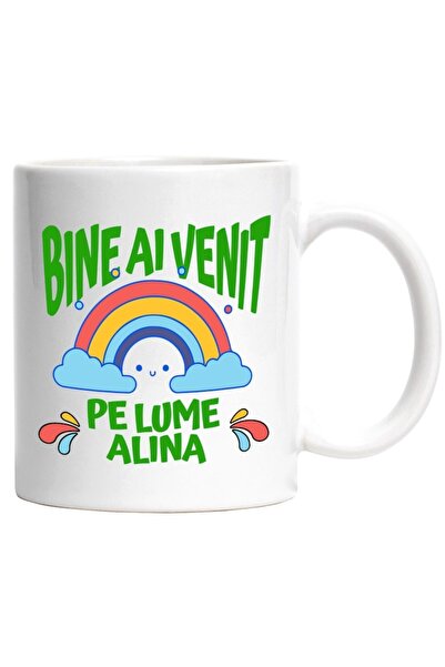 INOVATIX Cana alba personalizata,Curcubeu Colorat Vesel Desene Animate Copii ...
