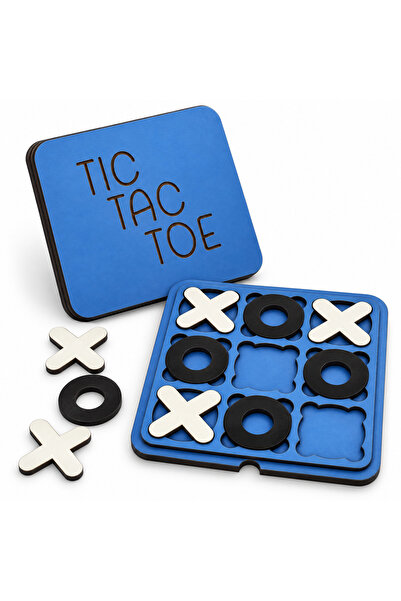 Doalino Ahşap Xox Oyunu - Tic Tac Toe Eğitici Strateji ve Kutu Oyunu (Mavi)