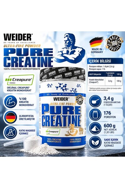 Weider Pure Creatine %100 Ultra Monohidrat 600 Gram - Kreatin takviyesi