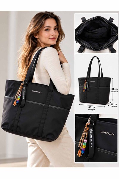 lumberjack Kadın Siyah Büyük Omuz Çantası Tote Shopper Günlük Çanta 43x31x11 cm