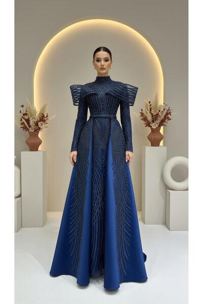 YuSeM Leyla Haute Couture Abiye Lacivert