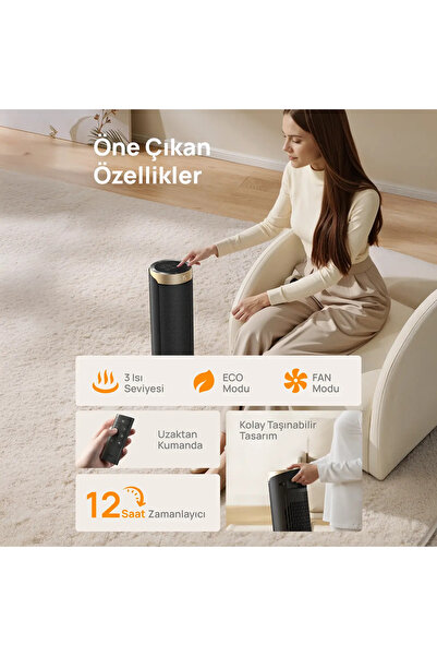 DREO Solaris Slim H3S Akıllı Seramik Isıtıcı 2000W – 70° Salınım, Wi-Fi & Sesli Kontrol, ECO Mod, 12 Saat Zamanlayıcı, Sessiz Çalışma