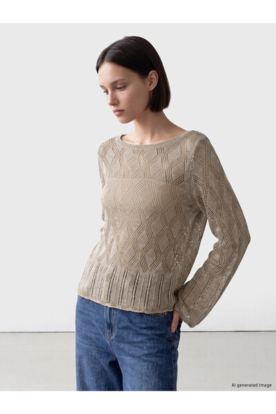 LC Waikiki Rmz Gi̇yi̇m Farkiyla Zero Roba Collar Openwork Women's Knitwear Sw...