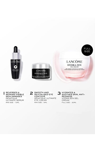 Lancome ,Hydra Zen Set îngrijire Ten, Pentru Femei, Gel-Cremă Hydra Zen + Ser Génifique Ultimate + Cremă contur ochi Génifique Yeux Ultimate