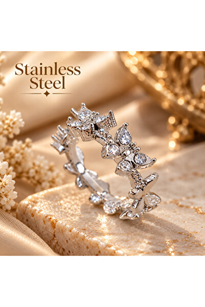 stainless steell Brass Silver Color Zircon Stone Butterfly Model Adjustable Ring