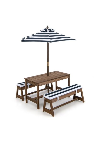 COSTWAY Set de mobilier de exterior pentru copii: Masă cu umbrelă și 2 bănci