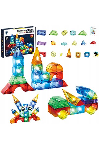 ChRLD Blocuri magnetice, Construcții, Elemente luminoase, Figurine 3D, 64 de ...