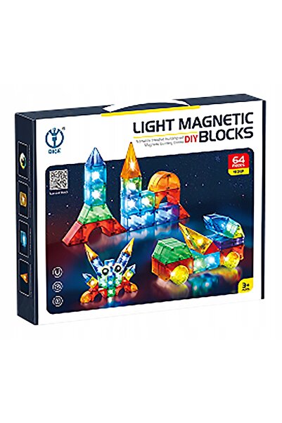ChRLD Set creativ de blocuri magnetice 3D luminoase cu 64 de figurine