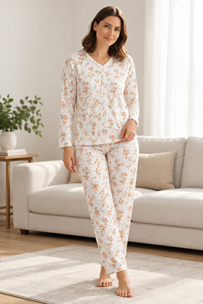 Miss Lale Pijama Γυναικείες χειμερινές πιτζάμες, μεγάλα μεγέθη - λευκές με στ...
