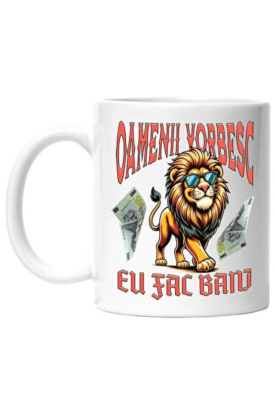INOVATIX Cana alba personalizata,Leu Fercit Cu ochelarii de Soare,bancnote 50...