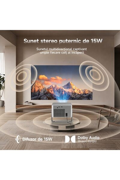 Magcubic Proiector inteligent HY350GT, Google TV, Full HD 1080P nativ, suport 4K, 650 ANSI, autofocus, corecție automată a trapezului, Wi-Fi Dual Band, Bluetooth 5.4, difuzor de 15W, 40-140 inch