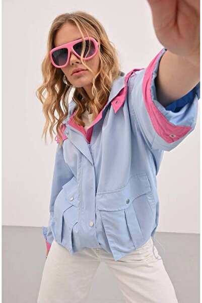 BW Bravely Wear Women's Special Edition Color Detailed Raincoat/Windbreaker Hooded Jacket