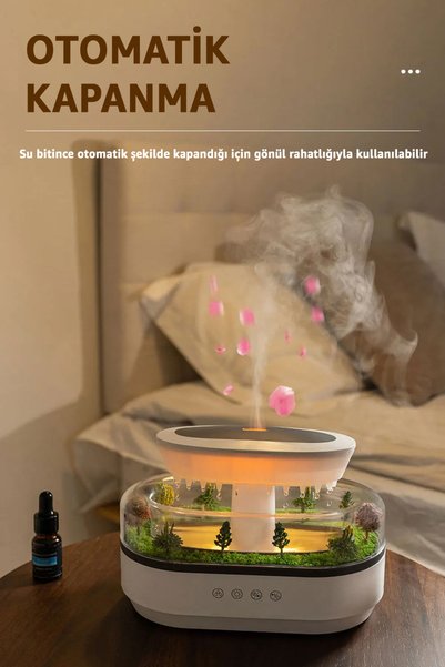 CASTU Yağmur Damlası Hava Nemlendirici - Aromaterapi Difüzör - 7 Renk RGB - Dinlendirici Sesler
