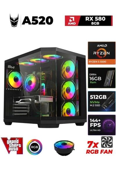 XGAMING Warlord R5 5500 16GB DDR4 512GB M.2 NVMe RX 580 8GB Oyuncu Oem Set