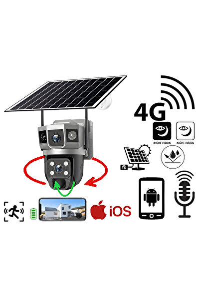 4G Solar PTZ 3 görüntü Kamera-6.0MP (6 ADET Çift Çekirdekli LED