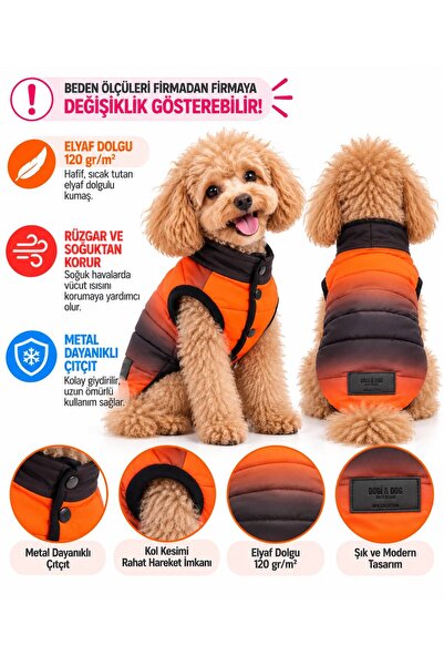 DOGİ&DOG Küçük Irk Siyah & Turuncu Kışlık Köpek Yeleği Köpek Kıyafeti (1-10KG)