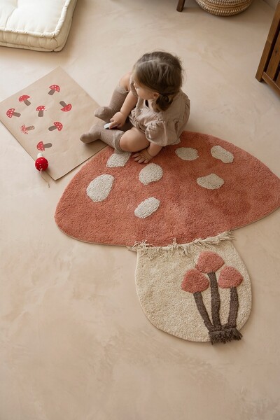 İrya Mushroom Tekli %100 Pamuk Çocuk Odası Halısı 90x90 Cm Brick