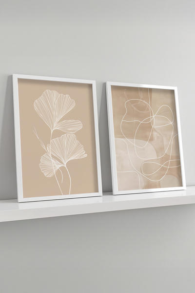 STARYUNA Set de picturi botanice minimaliste bej, cu ramă albă, Yuna4