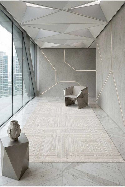 AL 01 Kemik Sade Modern Desenli Salon Halısı Oturma Odası Dekoratif Halı