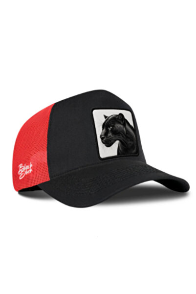 BlackBörk Black-Red Trucker Hat with Panther Logo