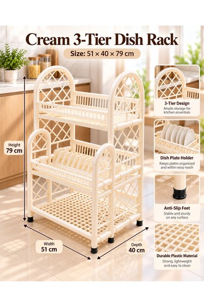 Dove Kitchen Plate Rack with Dish Drying Shelves, Large Capacity Dish Organizer for Plates, Bowls, Cups & Kitchenware