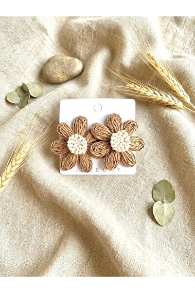 Atelier Çağla Brown Cream Flower Daisy Earrings