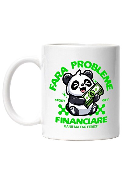 INOVATIX Personalized white mug, Happy Panda Bear Green Dollar Bills No Probl...