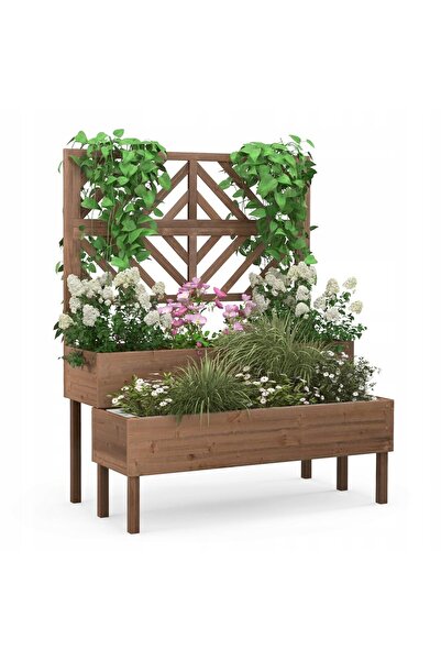 COSTWAY Jardinieră de grădină cu pergolă Jardinieră dublă de grădină