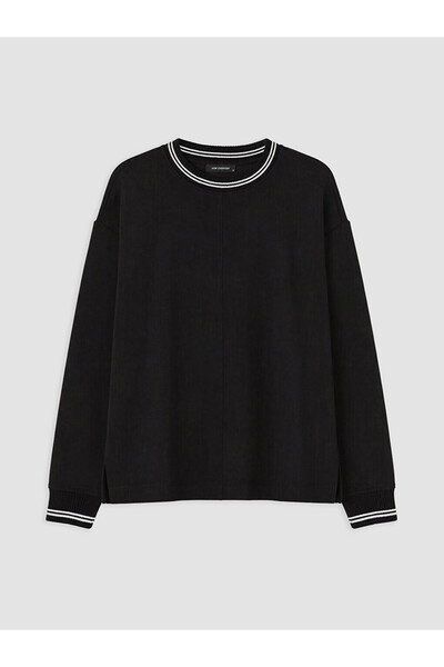 LC Waikiki Ozmarka New Season Black Soft Touch Striped Women's Sweatshirt