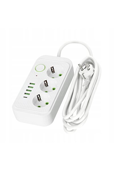 Kobi Prelungitor LISTWA cu 3 prize, 3m, cu împământare și protecție + 5x USB ALB