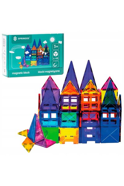Springos Set mare de blocuri magnetice 3D colorate, jucării de construcție ed...