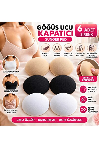 NORMBODY 6 Adet 3 Renk Yuvarlak Hijyenik Sünger Meme Ucu Kapatıcı Antialerjik Göğüs Ucu Kapatıcı Ped