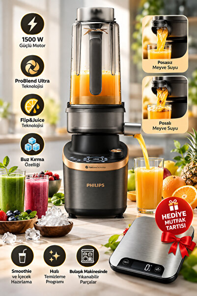 Philips Flip&Juice 1500W Blender ve Meyve Sıkacağı + Mutfak Tartısı Hediyeli
