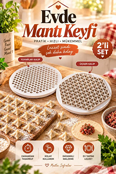 AYGÖREN HOME 2’li Mantı Kalıbı Seti Yuvarlak ve Üçgen Mantı Yapma Aparatı Pra...