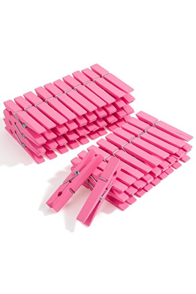 Generic Brand Set de 50 de cleștișori de rufe din lemn, 7,3 cm, Roz, Rezisten...