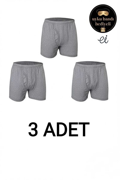 Seher Yıldızı 3-Pack Gray Cotton Comfortable Fit Men's Long Boxer Shorts - Cu...