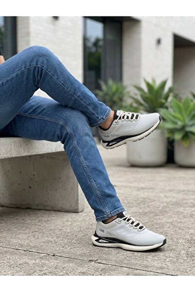 Volis Premium M-26514 Beige Lace-Up Memory Foam Sole Casual Men's Sports Shoes
