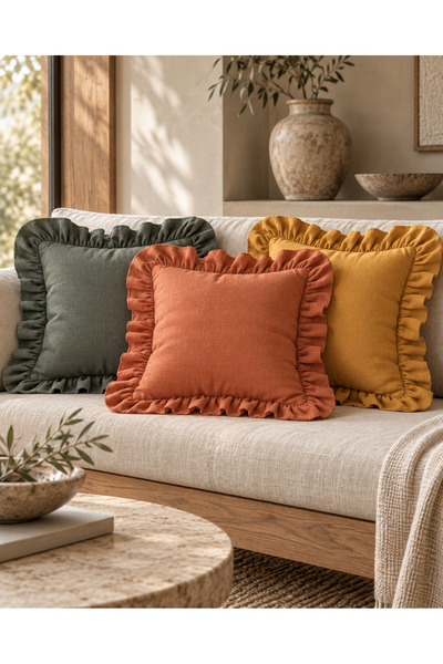 Modern Boho Tasarım Fırfırlı Dekoratif Yastık Kılıfı