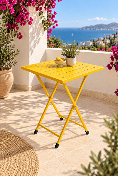 eportatif Katlanır Metal Balkon Bahçe Bistro Masa 50x50 cm Kare Masa 75 cm Sa...