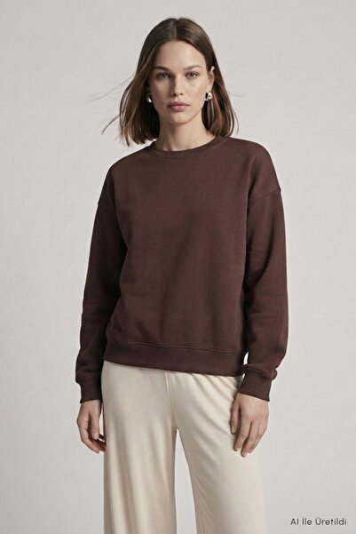 Rays Bisiklet Yakalı Basic Oversize Sweatshirt 954 Kahve