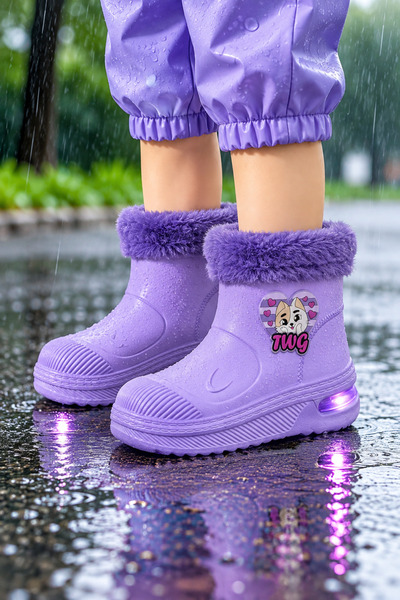 Twingomax Çocuk Kışlık Emojili Işıklı Konforlu Yağmur Çizmesi Unisex
