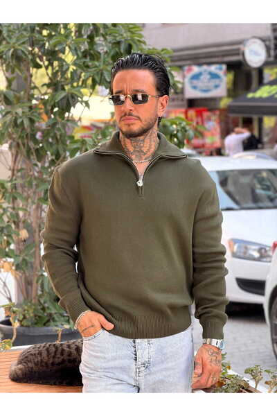 manch collection Giesto Half-Zip Knitted Sweatshirt Khaki