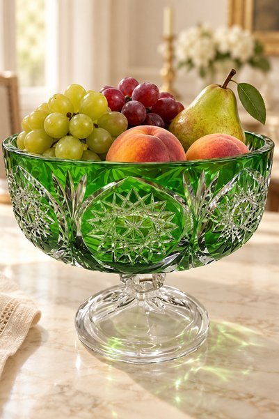 DECOSTYLE El yapımı Renkli Ayaklı Meyvelik Kasesi - Dekoratif Cam Sunum ve Meyvelik 22x19