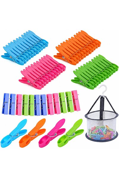 Generic Brand 60 Cleștișori de rufe colorați din plastic cu coș, Cleștișori r...