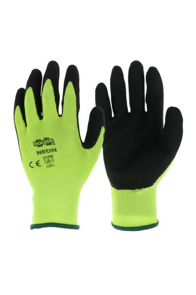 OEM Manusi de protectie Holzer Neon, verde + negru, latex + poliester, marimea 8